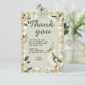 Sage Green Gingham Schattigee Duckling Waterverf P Bedankkaart (Staand voorkant)