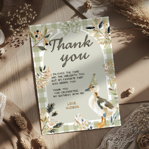 Sage Green Gingham Schattigee Duckling Waterverf P Bedankkaart