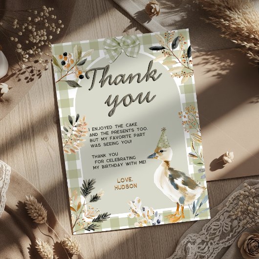 Sage Green Gingham Schattigee Duckling Waterverf P Bedankkaart