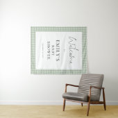 Sage Green Gingham Script Welcome Baby Shower  Wandkleed (In Situ (horizontaal))