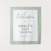 Sage Green Gingham Script Welcome Baby Shower  Wandkleed (Voorkant)