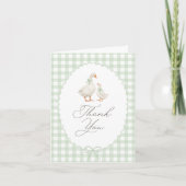 Sage Green Gingham Silly Goose Baby Shower Bedankkaart (Voorkant)
