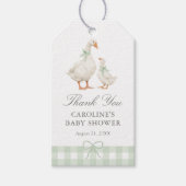 Sage Green Gingham Silly Goose Baby Shower Cadeaulabel (Voorkant)