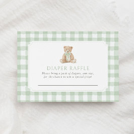 Sage Green Gingham Teddy Bear Diaper Raffle Ticket Informatiekaartje