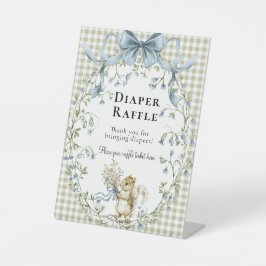 Sage Green Gingham Woodland Squirrel Diaper Raffle Reclamebord Met Voetstuk