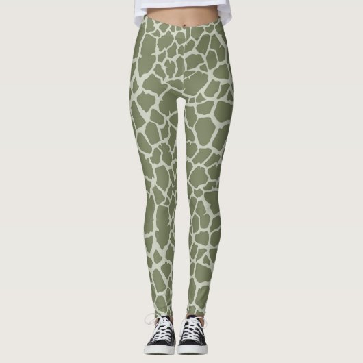 Sage Green Giraffe Print Leggings (Voorkant)