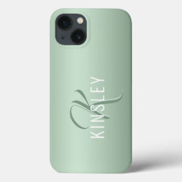 Sage Green Girly Script Monogram Name Modern Case-Mate iPhone Case