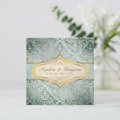 Sage Green Glimmer Damask Bruiloft Uitnodigen Kaart (Staand voorkant)