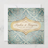 Sage Green Glimmer Damask Bruiloft Uitnodigen Kaart (Voorkant)