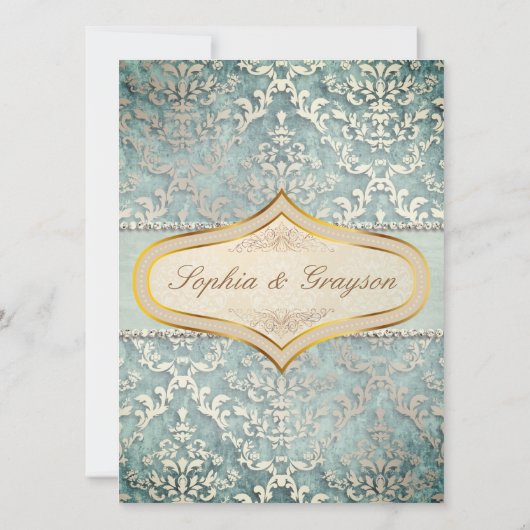 Sage Green Glimmer Damask Vrijgezellenfeest Game K Kaart (Achterkant)