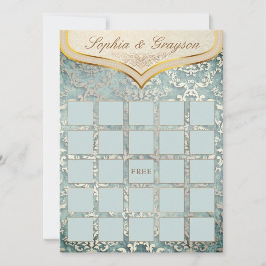 Sage Green Glimmer Damask Vrijgezellenfeest Game K Kaart (Voorkant)