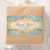 Sage Green Glimmer Damask Wedding Bedankt Etiket (Insitu)