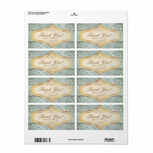 Sage Green Glimmer Damask Wedding Bedankt Etiket (Full Sheet)