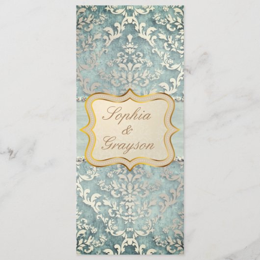Sage Green Glimmer Damask Wedding Menu (Voorkant)