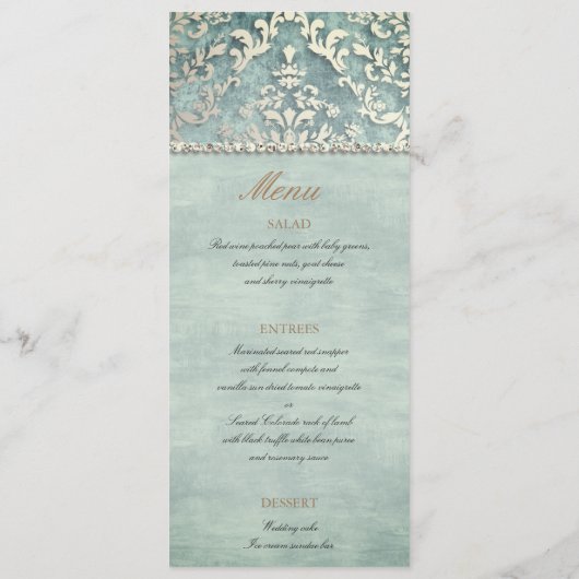 Sage Green Glimmer Damask Wedding Menu (Achterkant)