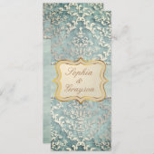 Sage Green Glimmer Damask Wedding Menu (Voorkant / Achterkant)