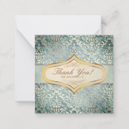 Sage Green Glimmer Damask Wedding Notitiekaartje