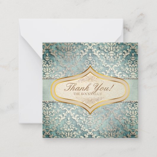 Sage Green Glimmer Damask Wedding Notitiekaartje (Voorkant)