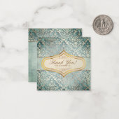 Sage Green Glimmer Damask Wedding Notitiekaartje (Voorkant / Achterkant in situ)
