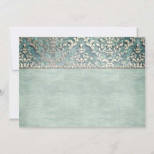 Sage Green Glimmer Damask Wedding Rehearsal Dinner Kaart (Achterkant)