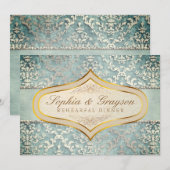 Sage Green Glimmer Damask Wedding Rehearsal Dinner Kaart (Voorkant / Achterkant)