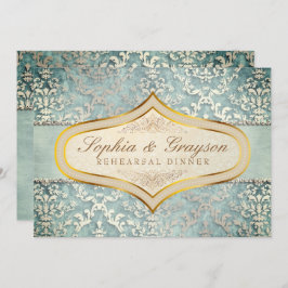 Sage Green Glimmer Damask Wedding Rehearsal Dinner Kaart