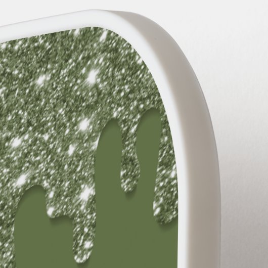 Sage Green Glitter Drip Sparkling Diamond Monogram Pickleball Paddle (Links Detail)