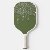 Sage Green Glitter Drip Sparkling Diamond Monogram Pickleball Paddle (Achterkant)