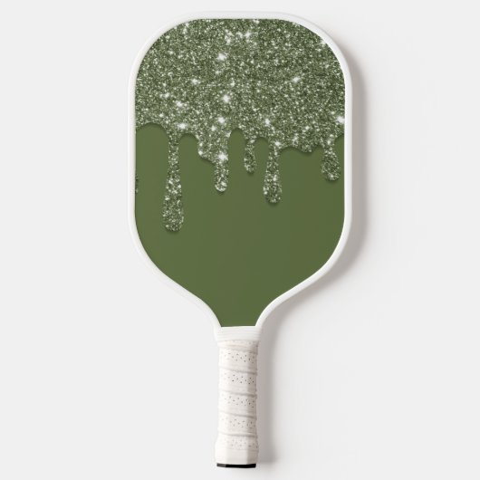 Sage Green Glitter Drip Sparkling Diamond Monogram Pickleball Paddle (Achterkant)