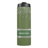 Sage Green Glitter Drip Sparkling Diamond Thermosbeker (Voorkant)