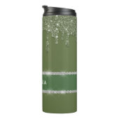 Sage Green Glitter Drip Sparkling Diamond Thermosbeker (Geroteerd rechts)