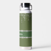 Sage Green Glitter Druppel Sparkling Diamond Custo Waterfles (Achterkant)