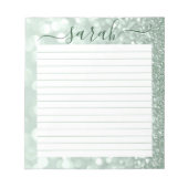 Sage Green Glitter Lined Personalized Notitieblok (Voorkant)
