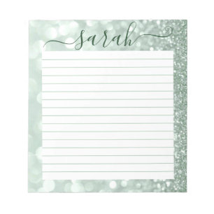 Sage Green Glitter Lined Personalized Notitieblok