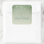 Sage Green Glitter Social Butterfly Typografie Vierkante Sticker (Tas)