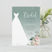 Sage Green Glitter Wedding Dress Vrijgezellenfeest Kaart (Staand voorkant)