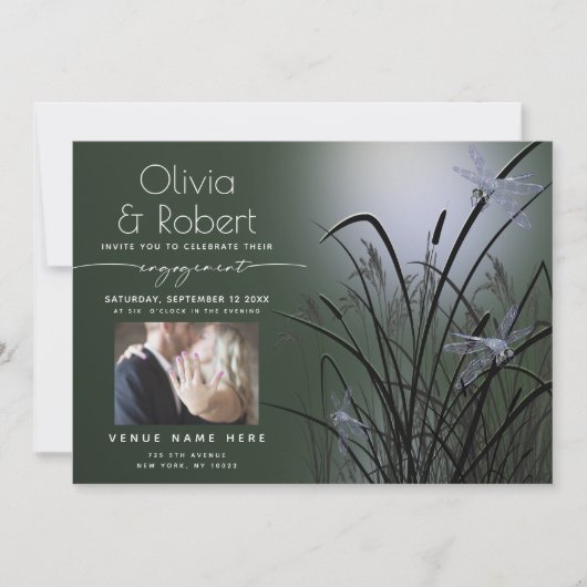 Sage Green Glow Verloving Moonlight Dragonfly Kaart (Voorkant)