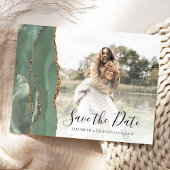 Sage Green Gold Agaat Custom Photo Sla de datum op Briefkaart