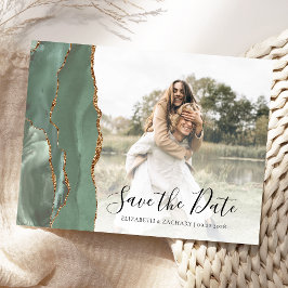 Sage Green Gold Agaat Custom Photo Sla de datum op Briefkaart