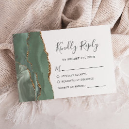 Sage Green Gold Agaat Wedding RSVP Kaartje