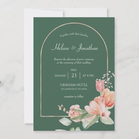 Sage Green Gold Arch Floral Elegant Boho Wedding Kaart (Voorkant)