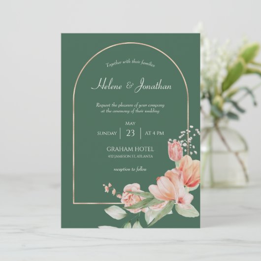 Sage Green Gold Arch Floral Elegant Boho Wedding Kaart (Staand voorkant)