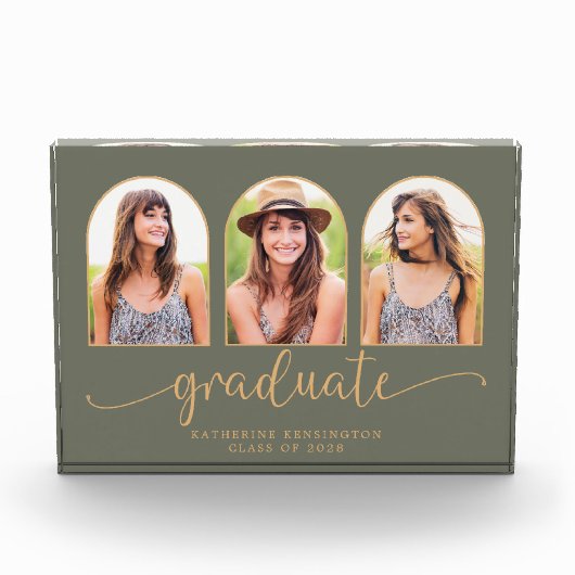 Sage Green Gold Arch Photo Afstuderen Fotoblokken (Voorkant)
