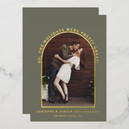 Sage Green Gold Arch Photo Verloving Folie Uitnodiging