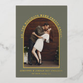 Sage Green Gold Arch Photo Verloving Folie Uitnodiging (Voorkant)