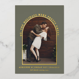 Sage Green Gold Arch Photo Verloving Folie Uitnodiging