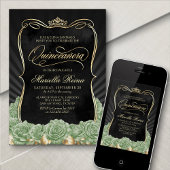 Sage Green Gold Black Quinceañera Kaart