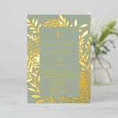 Sage green gold botanical monogram luxury wedding folie uitnodiging (Staand Voorkant)