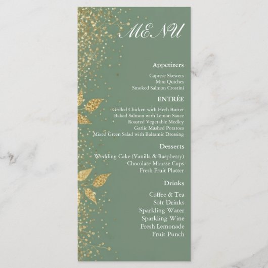 Sage Green Gold Botanical Wedding Reception Menu  (Voorkant)