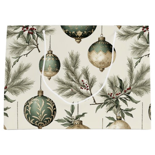 Sage Green Gold Christmas Ornaments Pattern Groot Cadeauzakje (Voorkant)